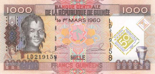 1000 Francs Guinéens Gedenkausgabe 2010